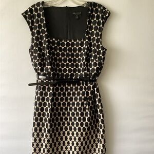 Connected Apparel Black and White Sheath Dress Sleeveless Square Neck